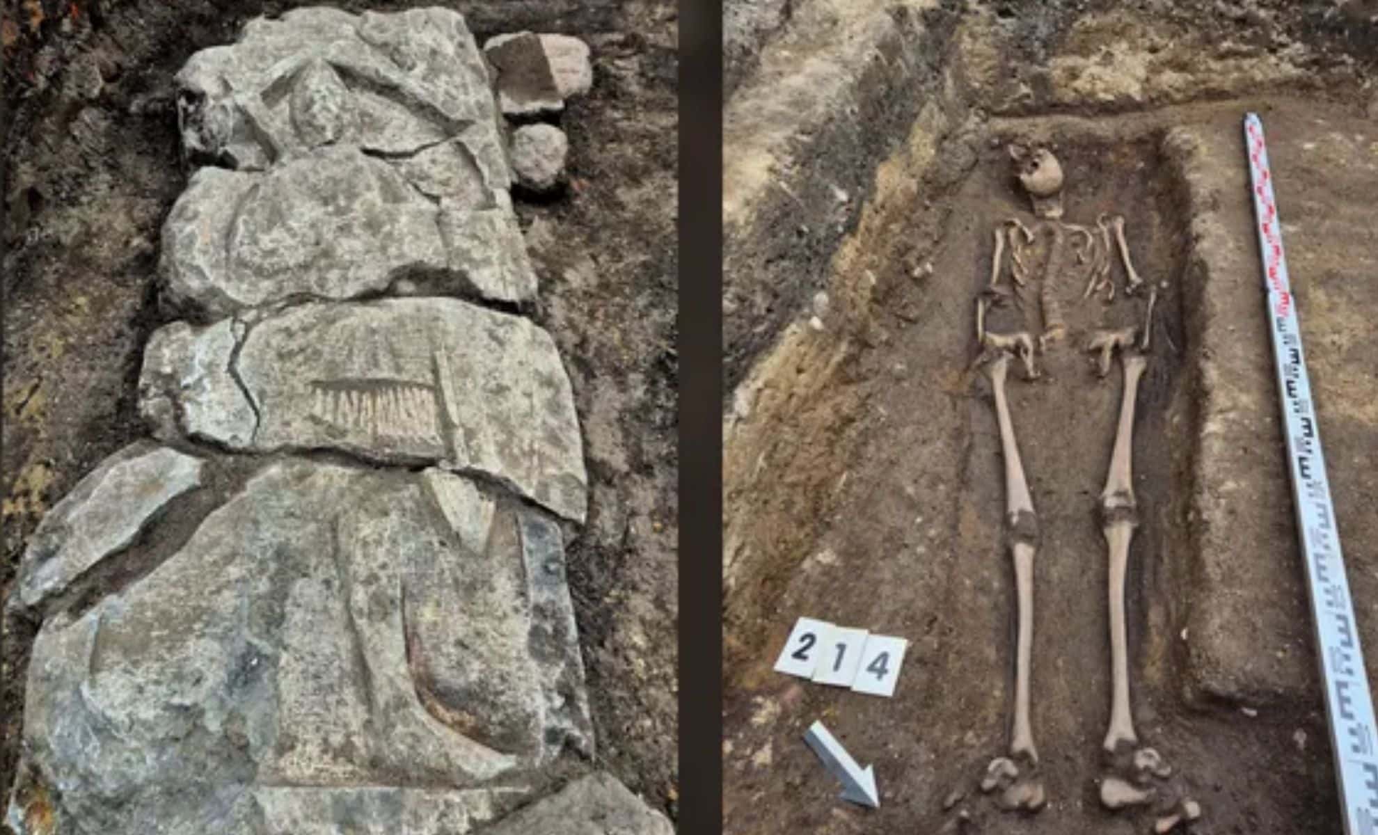 Gdanske po ledų parduotuve rasta viduramžių riterio kapavietė su unikalia plokšte